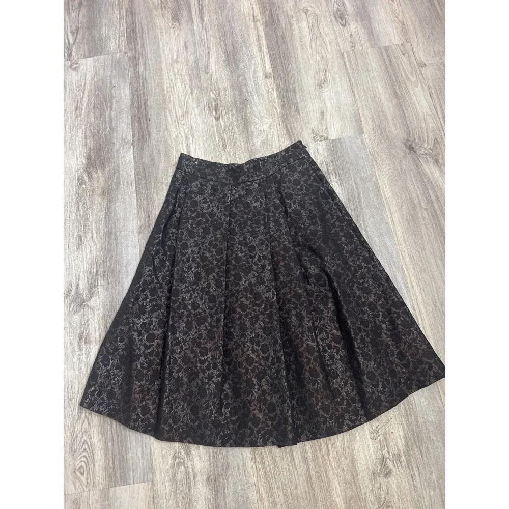 Dries Van Noten‎ Metallic Jacquard Midi Skirt Black Bronze Pleated Size 40